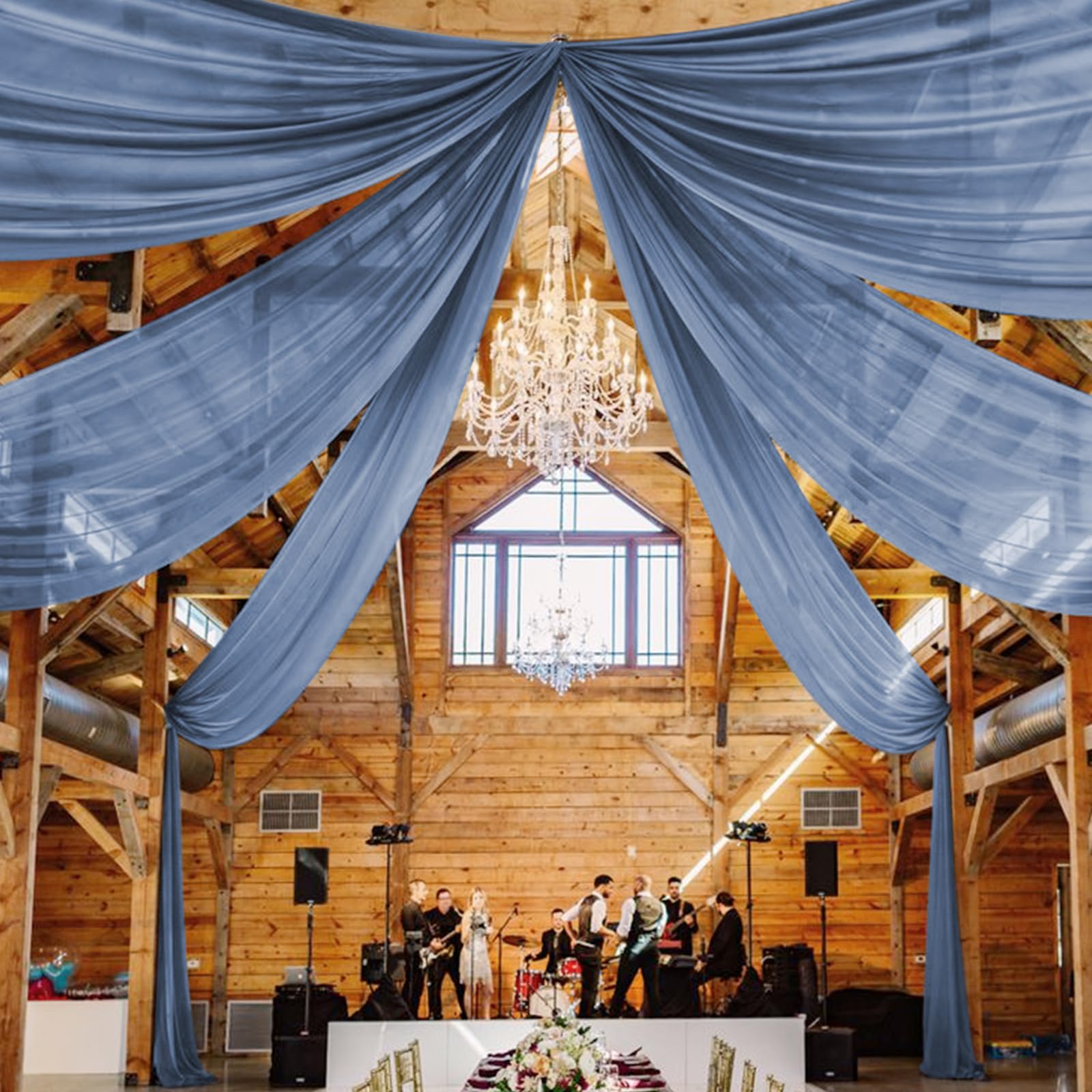Photo 1 of 6 Panel Dusty Blue Wedding Drapes - 5ftx30ft Sheer Voile Chiffon Curtains for Arch, Party, Ceremony, Stage