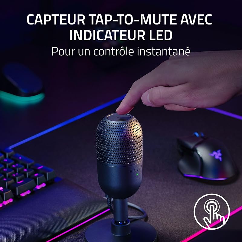 Seiren V3 Mini - Microphone USB ultra-compact (microphone à condensateur 14 mm, directivité supercardioïde, détecteur de mise en sourdine, absorbeur de chocs intégré) Noir