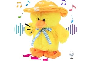 Hopearl Talking Singing Duck Toy Repeats What You Say Walking Duckling Electric Interactive Animated Toy Speaking Plush Buddy Gifts for Toddlers, Yellow, 8''