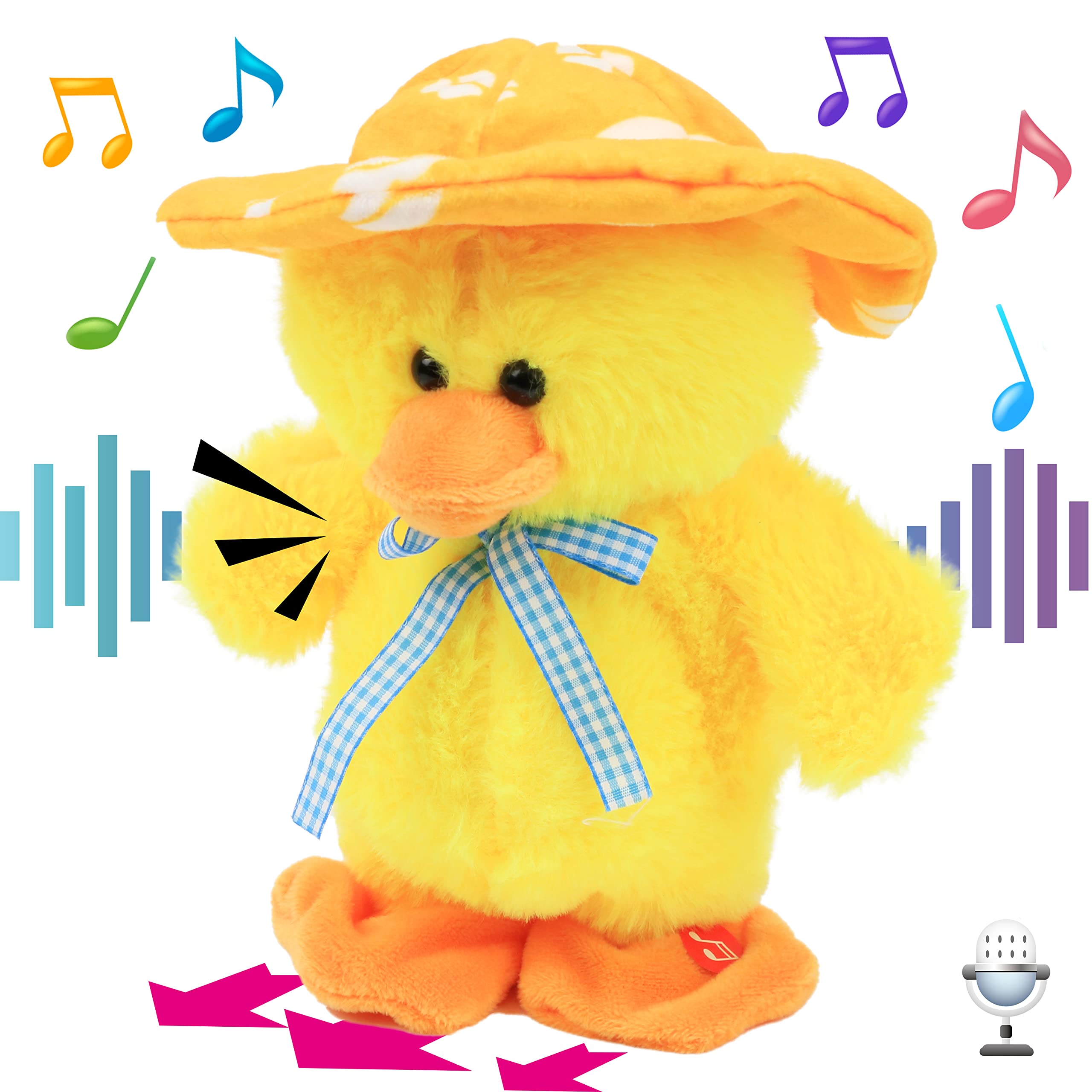 Hopearl Talking Singing Duck Toy Repeats What You Say Walking Duckling Electric Interactive Animated Toy Speaking Plush Buddy Gifts for Toddlers, Yellow, 8''