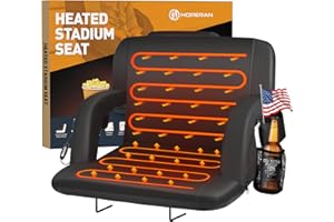 HOPERAN Heated Stadium Seats for Bleachers with Back Support and Wide Cushion, Extra Portable Bleacher Seat Foldable Stadium Chair, USB 3 Levels of Heat, 5 Pockets for Outdoor Camping Games Sports