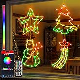 12'' Smart Christmas Window Lights 4 Pack, Color Changing Window Silhouette Lights, Timer, App Control, Music Sync, Xmas Trees, Snowmen, Star, Lighted Christmas Decorations for Indoor Outdoor