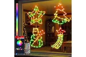 BRAVEDREAM 12'' Smart Christmas Window Lights 4 Pack, Color Changing Window Silhouette Lights, Timer, App Control, Music Sync, Xmas Trees, Snowmen, Star, Lighted Christmas Decorations for Indoor Outdoor