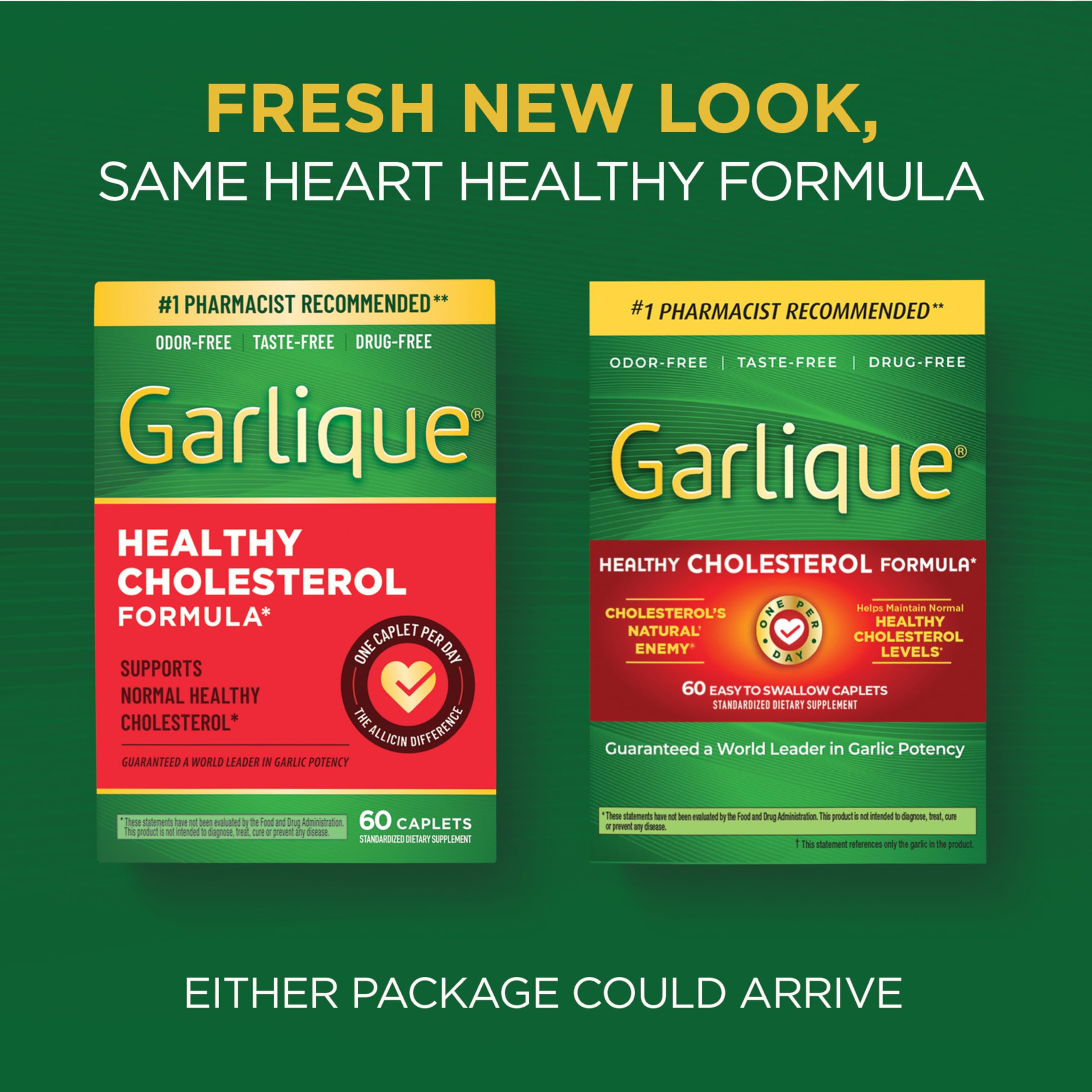 Garlique Garlic Extract Supplement, Healthy Cholesterol Formula, Odorless & Vegan, 60 Caplets