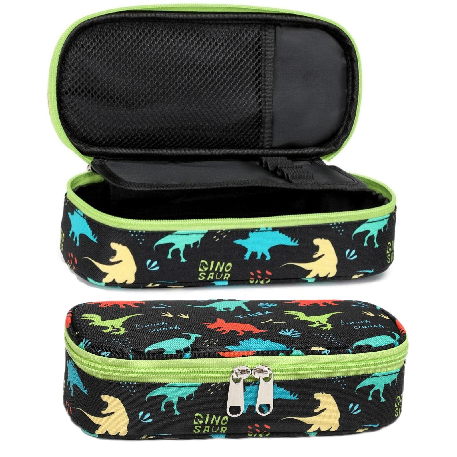 Bagseri Pencil Case for Boys - Large Capacity Kids Pen Pouch with Double Zip Closure Cute Pencil Bag Organizer for School Office Supplies (Black Dinosaur) — image 1