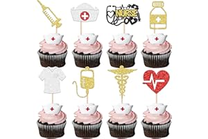 Rsstarxi 24 Pack Glitter Nurse Cupcake Toppers Nurse Graduation Decorations Nurse Cap Hear Rn Themed Nursing Cupcake Picks for Medical Rn Themed Nurse Party Cake Decorations, Design 5