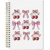WNAGT Coquette Pink Bow Cherry Spiral Notebook 5.5x8.3, Preppy Cherry Journaling Notebooks, Coquette Office Supplies, Aesthetic Girly Notebooks for Note Taking, Preppy Pink Journals for Writing