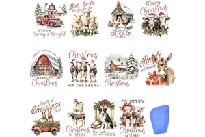 ZMRU 24 Sheets Vintage Christmas Rub On Transfers for Crafts, Rub On Transfers Christmas for Wood，Furniture Decals, Glass, Porcelain, Leather, Canvas, Fabric Projects,3 * 3inch(Farm Christmas)