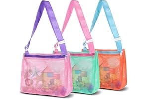VOROLO Mesh Beach Bag for Holding Toys,Sand Towels Tote for Kids Seashell Collecting,Swimming Accessories for Boys and Girls