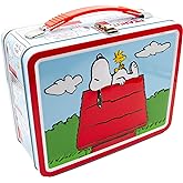 Aquarius Peanuts Snoopy Tin Fun Box with Embossed Cover and Handle 8 x 6 Inches - Collectible Retro Container for Kids Toys, Cards and Memorabilia