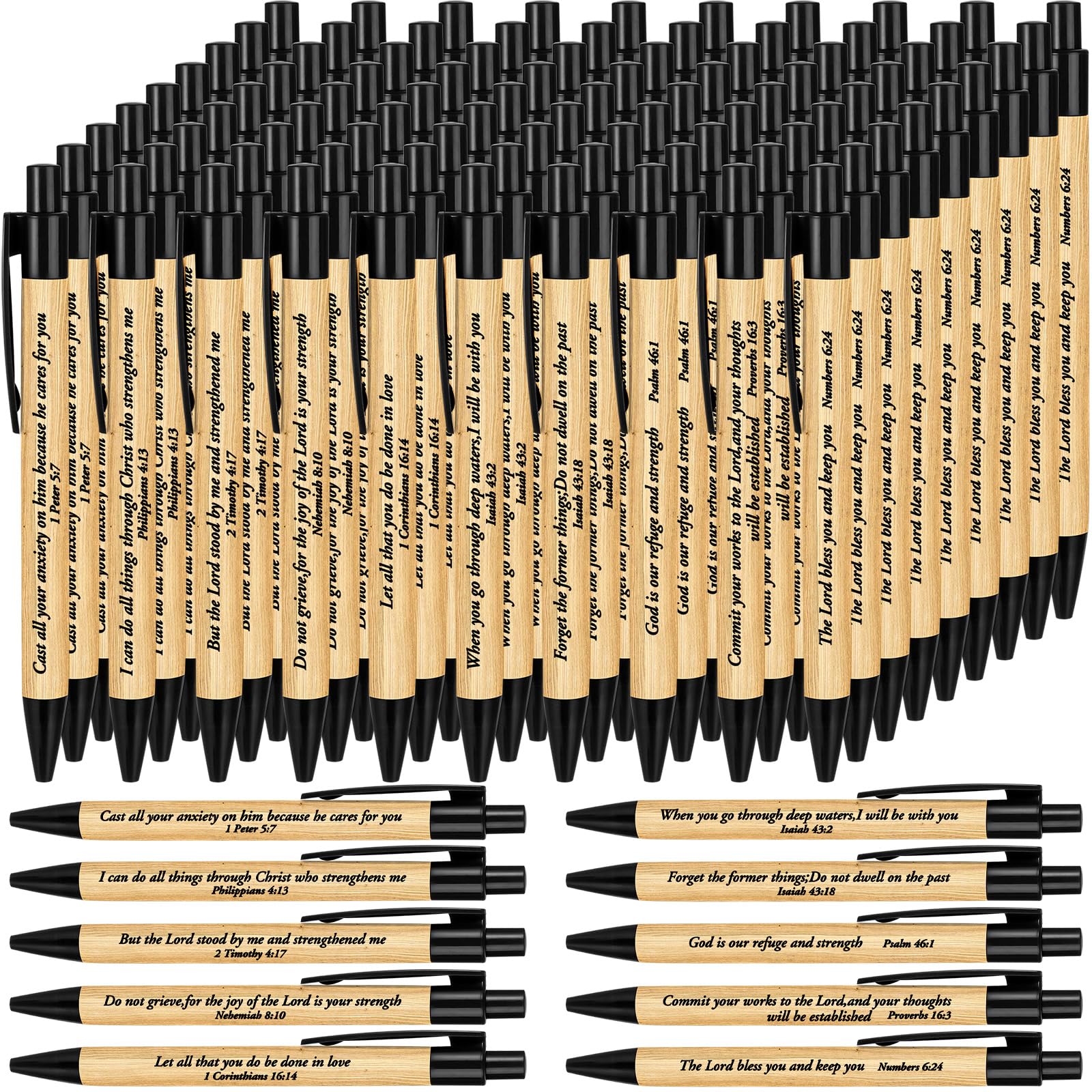 Photo 1 of Cholemy 100 Pcs Christian Gifts Bible Verse Pens Bamboo Christian Christmas Religious Gifts Inspirational Quote Pens God Prayer Journal for Women Church School(Black)
