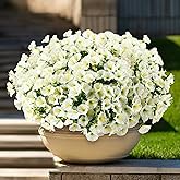 Giegxin 24 Bundles Artificial Flowers for Outdoor Faux Morning Glory Bulk UV Resistant Artificial Petunias Faux Flowers Plants for Outside Garden Yard Porch Patio Spring Summer Decor(White)