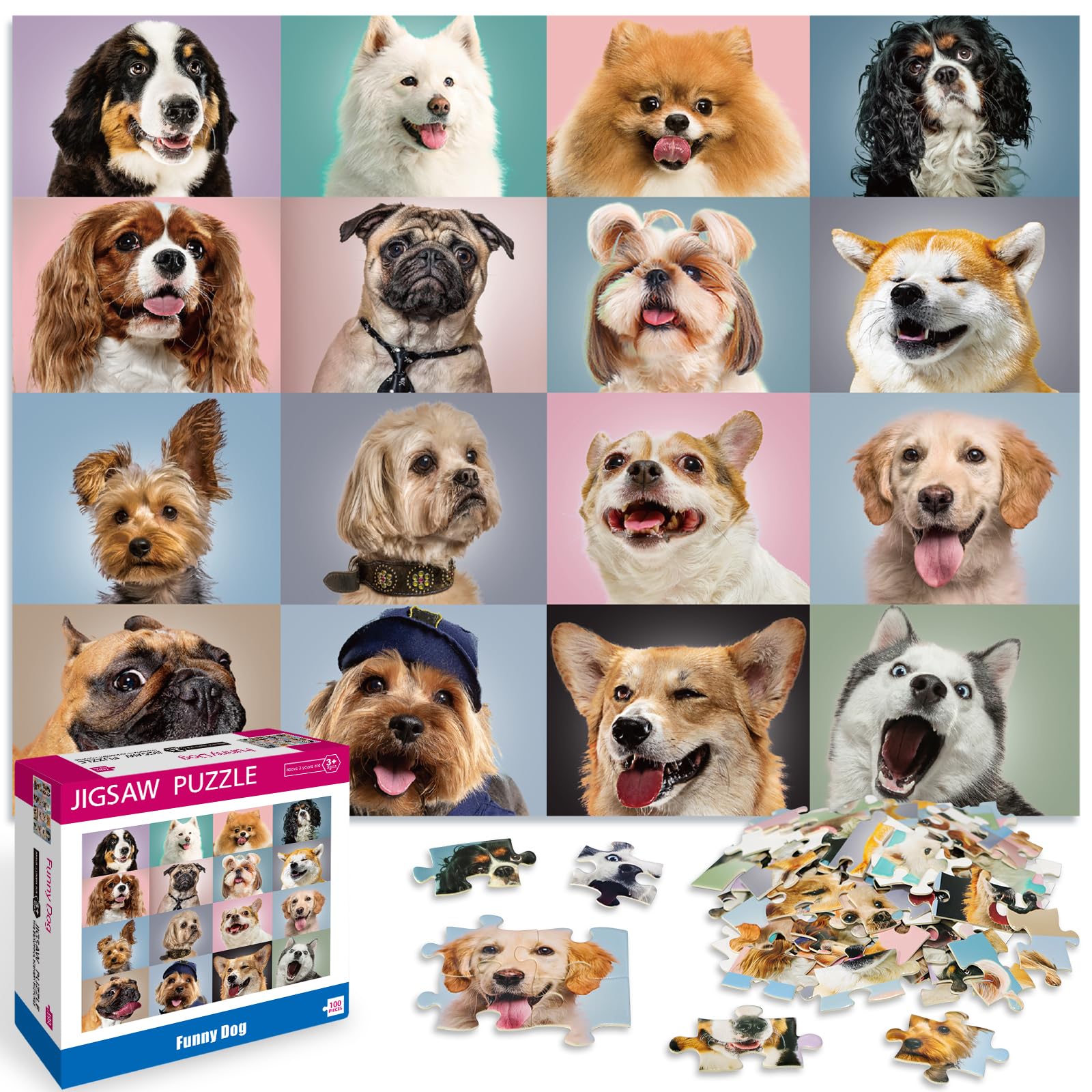 Photo 1 of 100 Piece Jigsaw Puzzles Funny Dogs Puzzles for Kids Ages 4-8 8-10,Jigsaw Puzzle for Toddlers 3-5 Years Old, Kids Puzzles Ages 6-8, Developmental Toys for Children, Birthday Gifts for Boys Girls