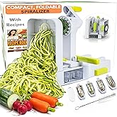 Brieftons QuickFold 5-Blade Spiralizer: Compact Foldable Manual Vegetable Spiralizer & Zucchini Noodle Maker, 5 Japanese Stai
