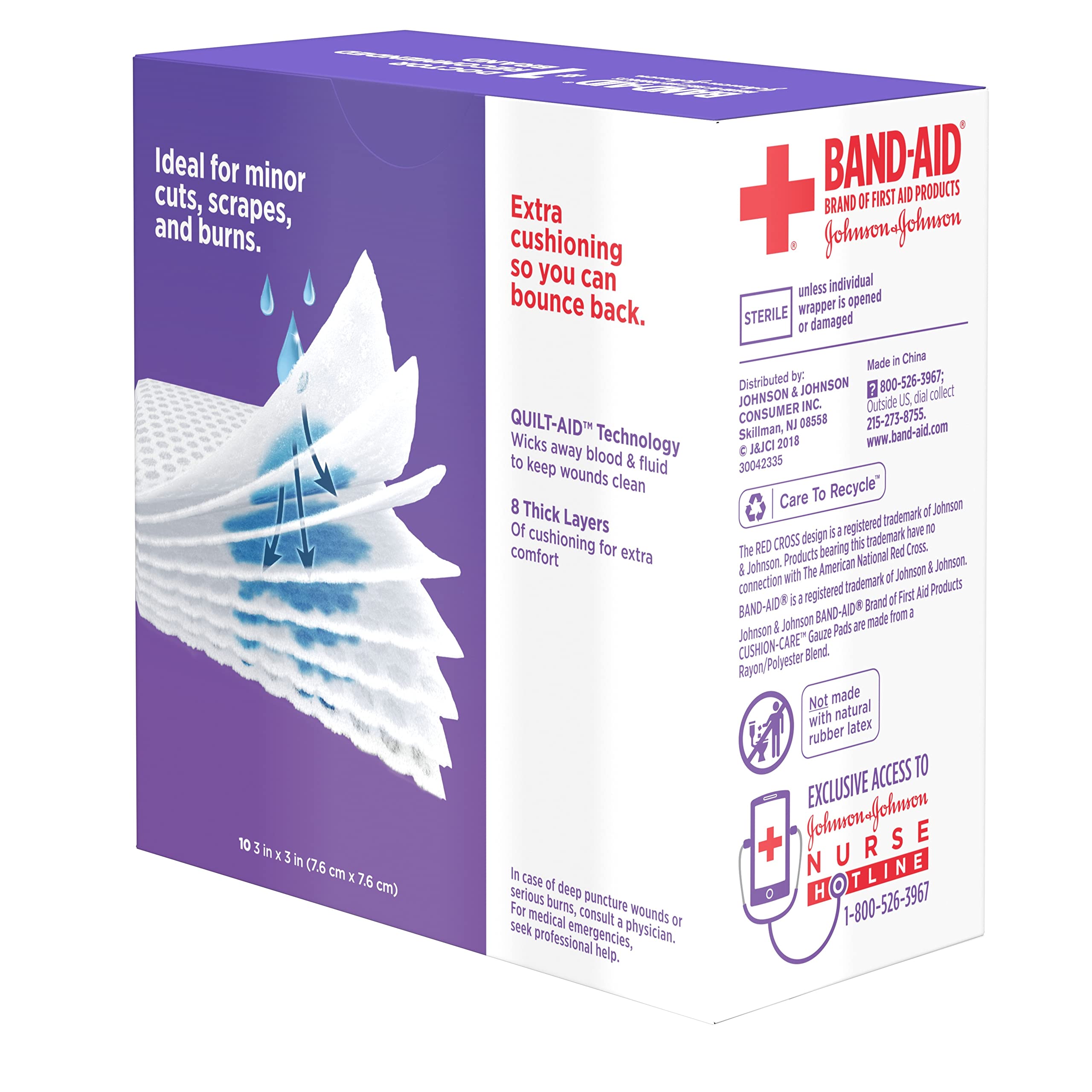 Band-Aid Brand Cushion Care Non-Stick Gauze Pads, Individually-Wrapped, Medium, 3 in x 3 in, 10 ct