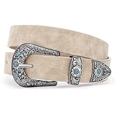 XZQTIVE Western Belt for Women, Cowgirl Cowboy Suede Leather Belt for Jeans Pants, Country Belts with Vintage Buckle