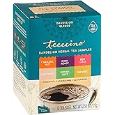 Teeccino Dandelion Tea Sampler - 12 Tea Bags - Caramel Nut, Coconut, Dark Roast, Mocha Mint, Red Chai, Turmeric - Caffeine-Free, Roasted Herbal Tea with Prebiotics, 3x More Herbs than Regular Tea Bags, Gluten Free