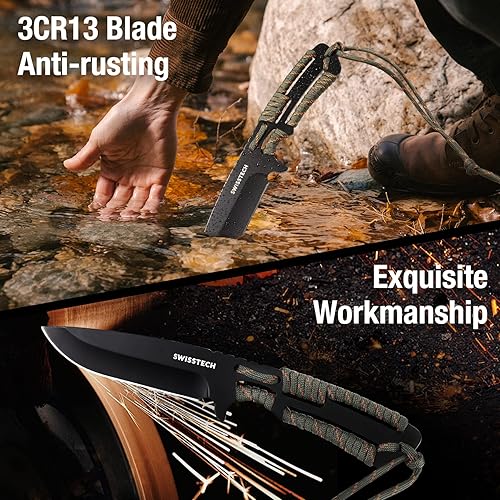Swiss+Tech 3-Piece Fixed Blade knife, 9-inch Camping Knife, 4-1/2