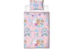 Paw Patrol Single Duvet Cover - Pyjamas Party Design - Reversible Pink 2 Sided Duvet Cover - Official Product - Pillow Case Included