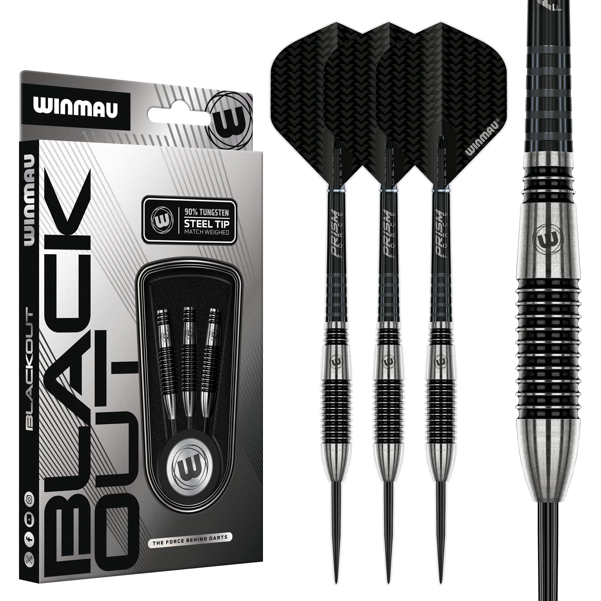WINMAU Blackout Series 24g Torpedo Steel Tip Dart Set | 90% Tungsten Darts - Professional Darts Set with Dart Flights & Shafts — image 1