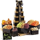 NUT CRAVINGS - Purim Mishloach Manot Dried Fruit & Mixed Nuts Gift Basket, Black Tower + Ribbon (12 Assortments) Ramadan Gifts Food Arrangement, Healthy Snack Care Package, Kosher