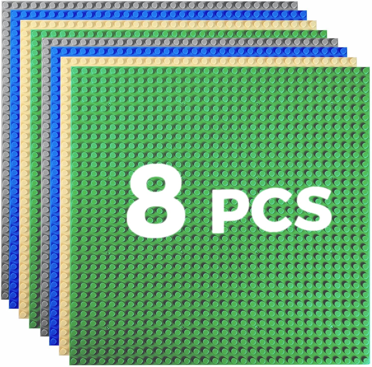 HUIZDQ 8 Pack Classic Baseplates Building Plates for Building Bricks 100% Compatible with All Major Brands-Baseplate, For Kids 3 Years Up, 10" x 10", Multicolored — image 1