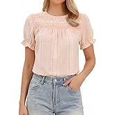 Allegra K Gingham Tops for Women's Peasant Plaid Smocked Ruffle Puff Sleeve Blouses