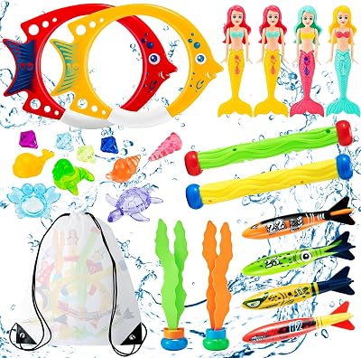 Mactoou Dive Sticks 24 Pcs Pool Toys with Storage Bag for Kids