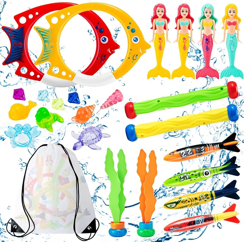 Mactoou Dive Sticks 24 Pcs Pool Toys with Storage Bag for Kids