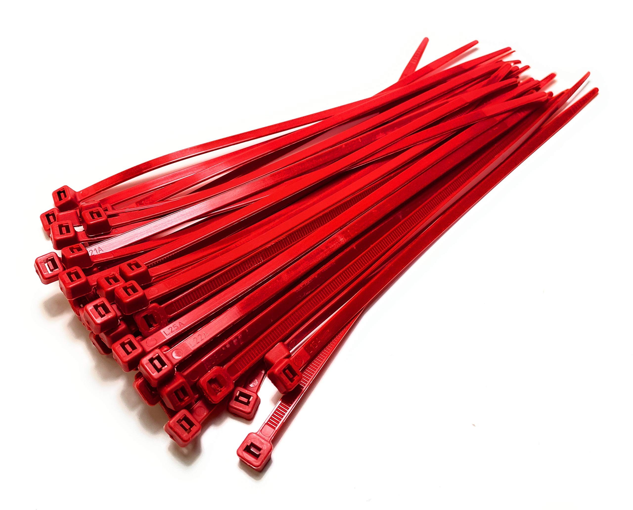 Cable Ties - 200mm x 4.8mm - 8" Premium Tie Wraps - Nylon Zip Ties (Red)