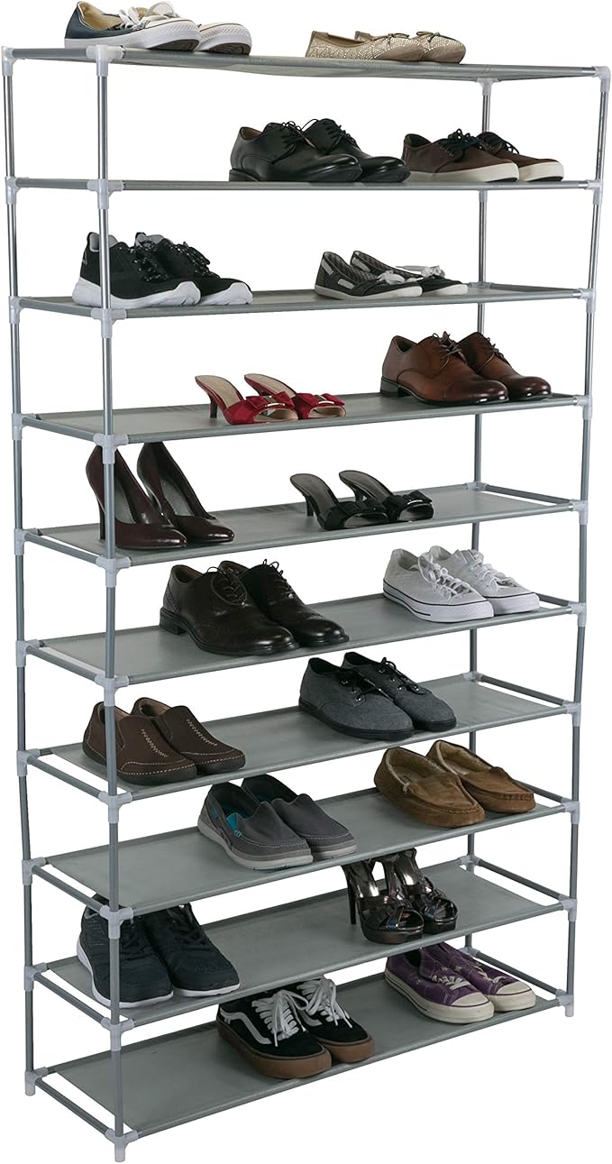 heavy duty 50 pair shoe rack on Amazon Com Simplify 10 Tier 50 Pair Freestanding Shoe Rack Holds Up To 100 Individual Shoes Good For Sneakers Boots Loafers Heels Slippers Home Kitchen