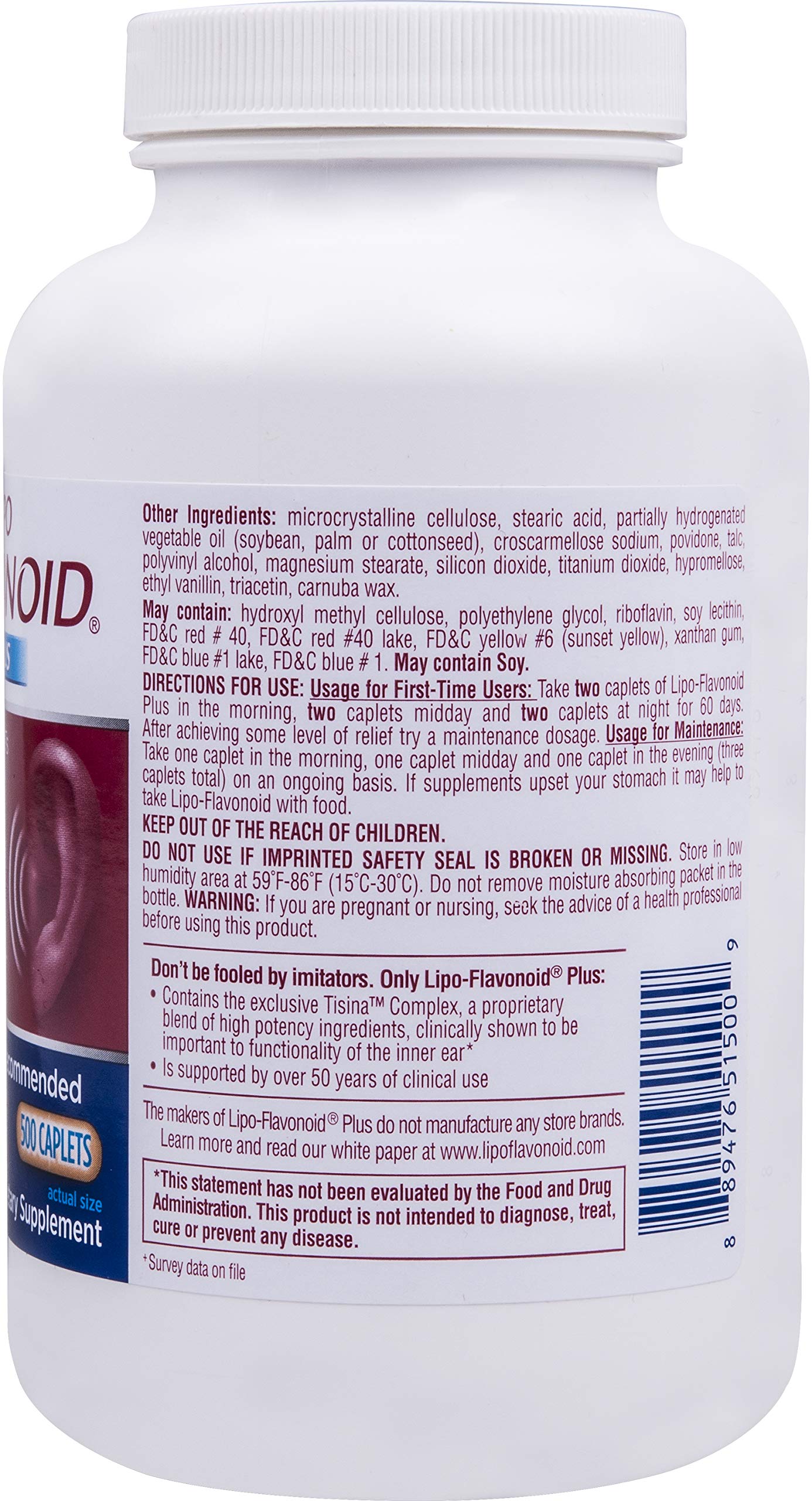 LipoFlavonoid Plus Ear Health Supplement 500 Caplets 1 ENT Doctor for Ear