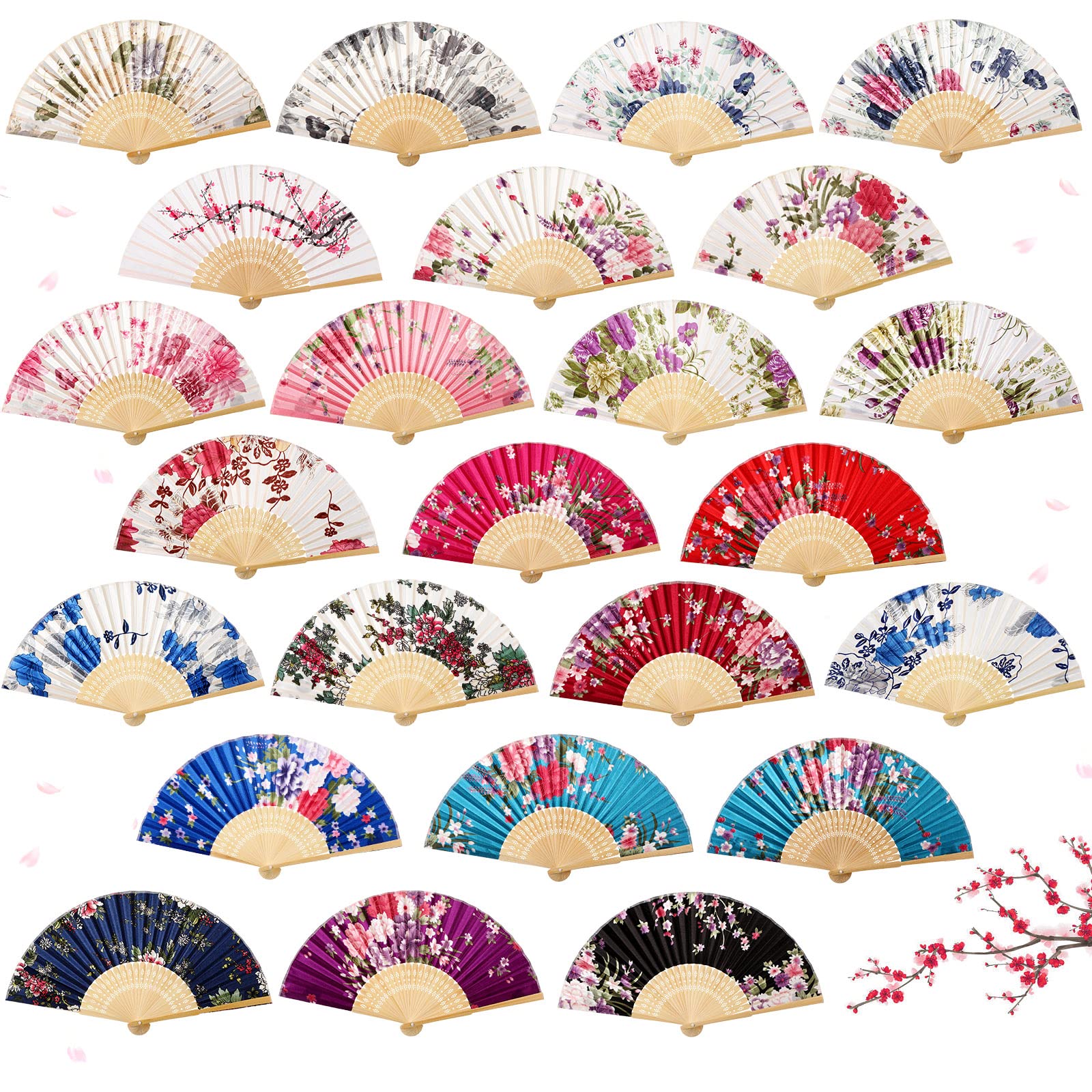 Photo 1 of 24 Pieces Floral Folding Hand Fans for Women Foldable Vintage Fan with Different Flower Patterns Chinese Fan with Bamboo Rib Hand Held Fans for Adults Wedding Party Favors Gifts (Lovely Style)