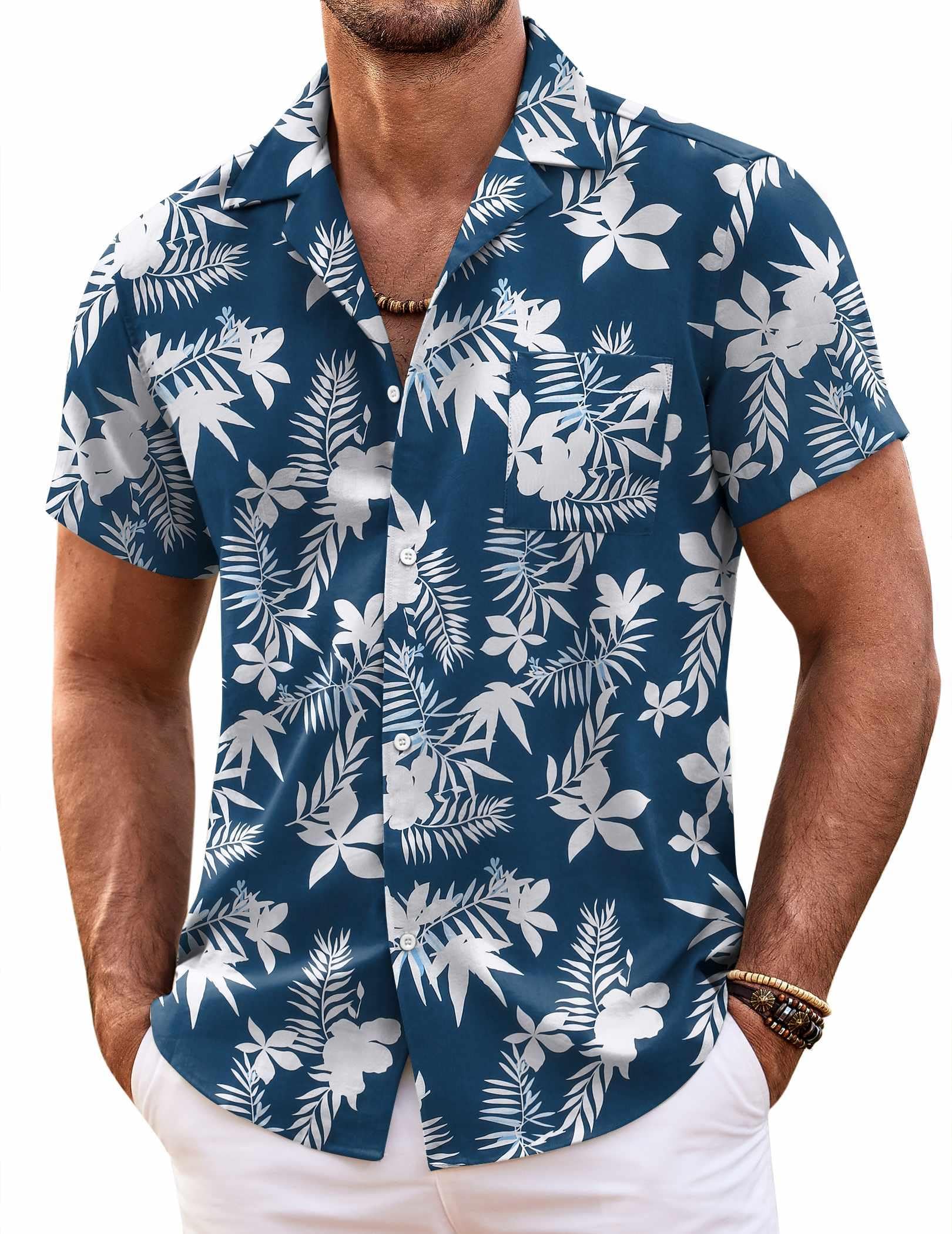 COOFANDY Mens Hawaiian Shirt Short Sleeve Floral