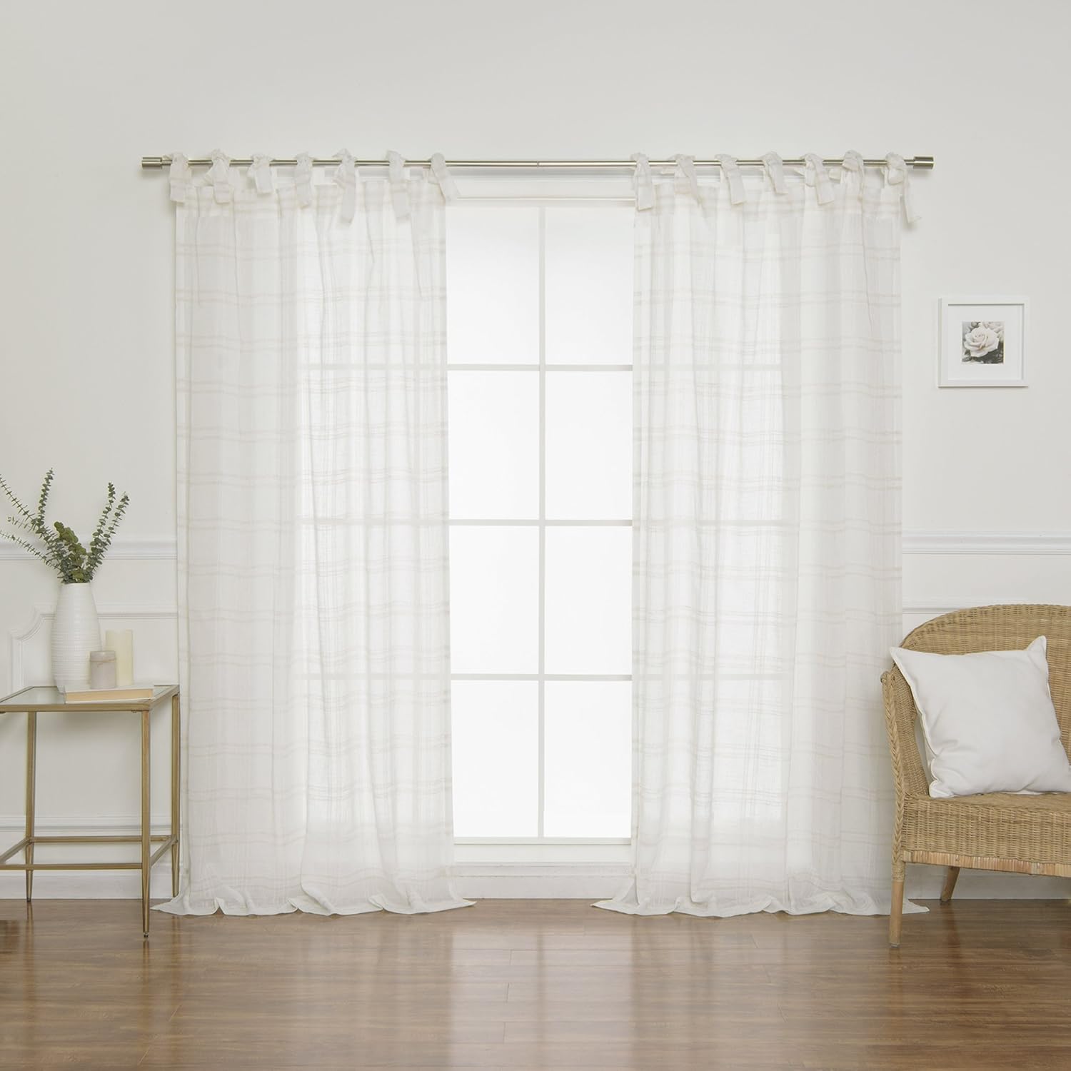 Amazon Com Best Home Fashion Checkered Faux Linen Tie Top Curtain