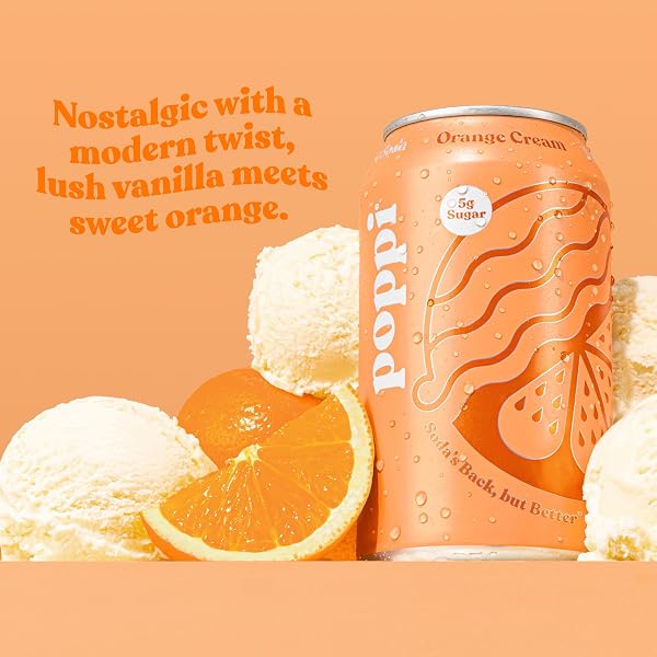 POPPI SPARKLING PREBIOTIC SODA BEVERAGE WITH APPLE CIDER VINEGAR, SELTZER WATER AND FRUIT JUICE, ORANGE CREAM FLAVOR, 12 FL OZ, 1 COUNT, PACKAGING MAY VARY