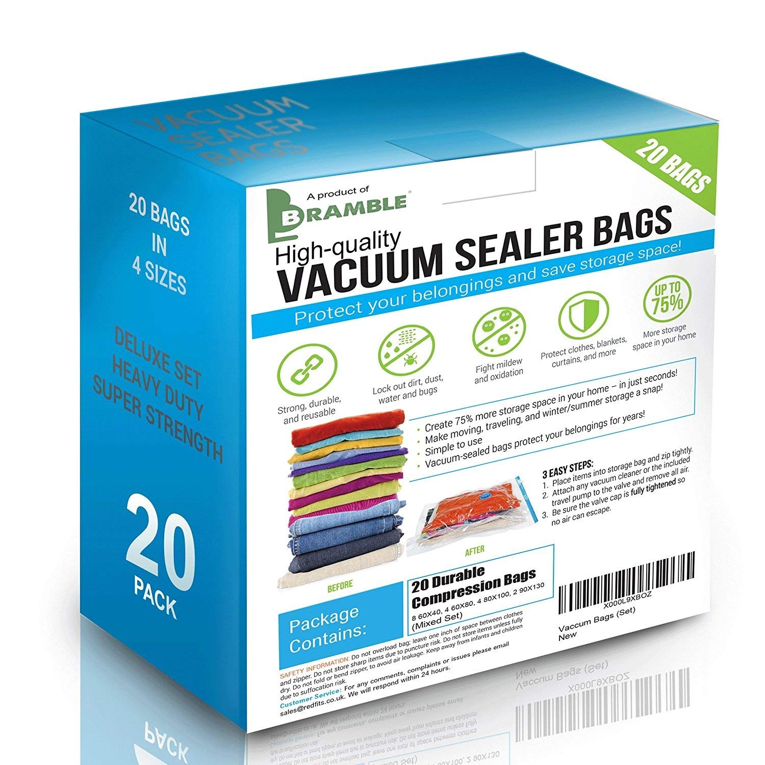 20 Bags! Heavy Duty Vacuum Bags Storage Set Free Pump, Premium High