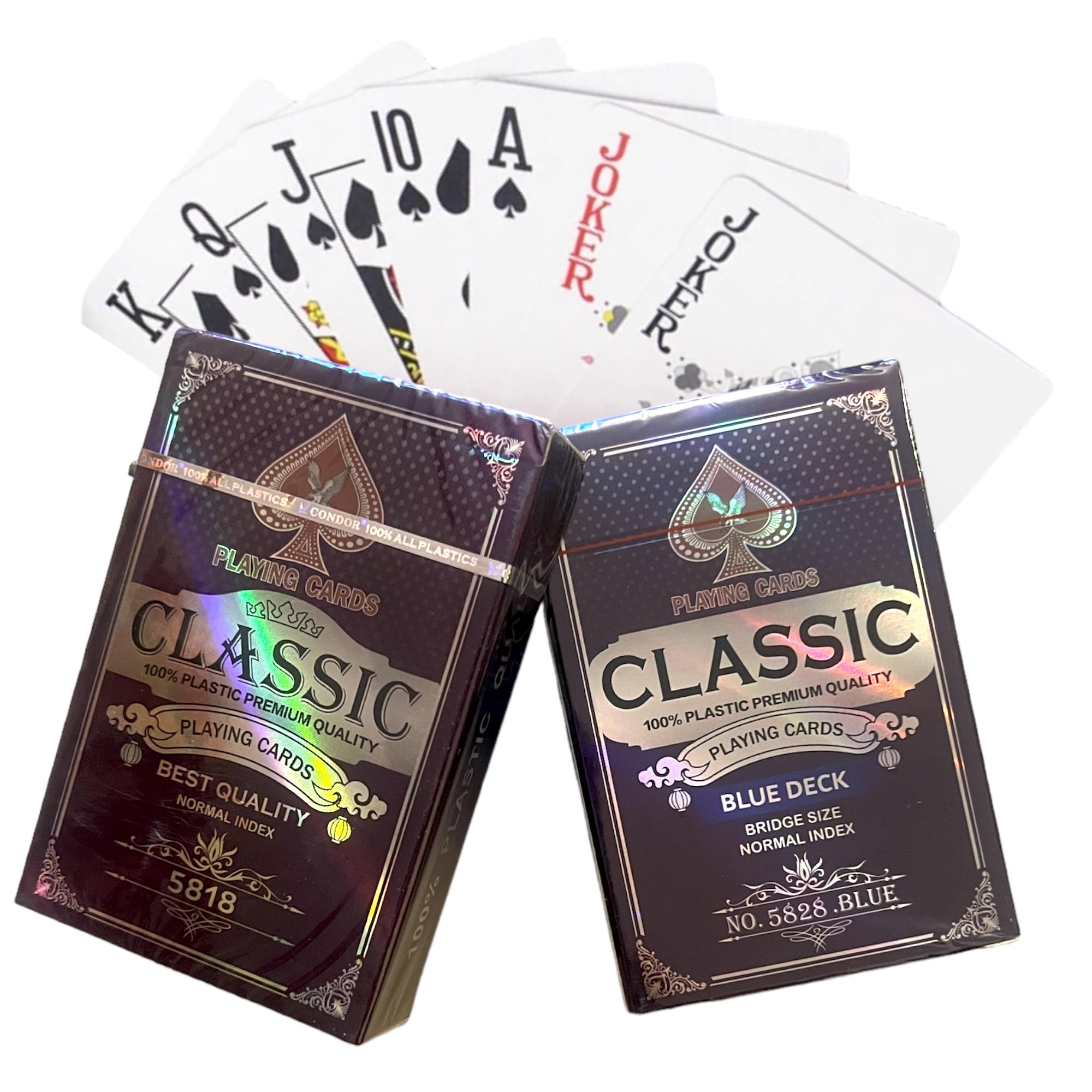 Bells Box Classic Playing Card - Waterproof Plastic Playing Cards - 1 & 2 Decks - 100% Plastic Premium Quality Game Gift (Pack of 2 x Blue (Diamond & Flower))