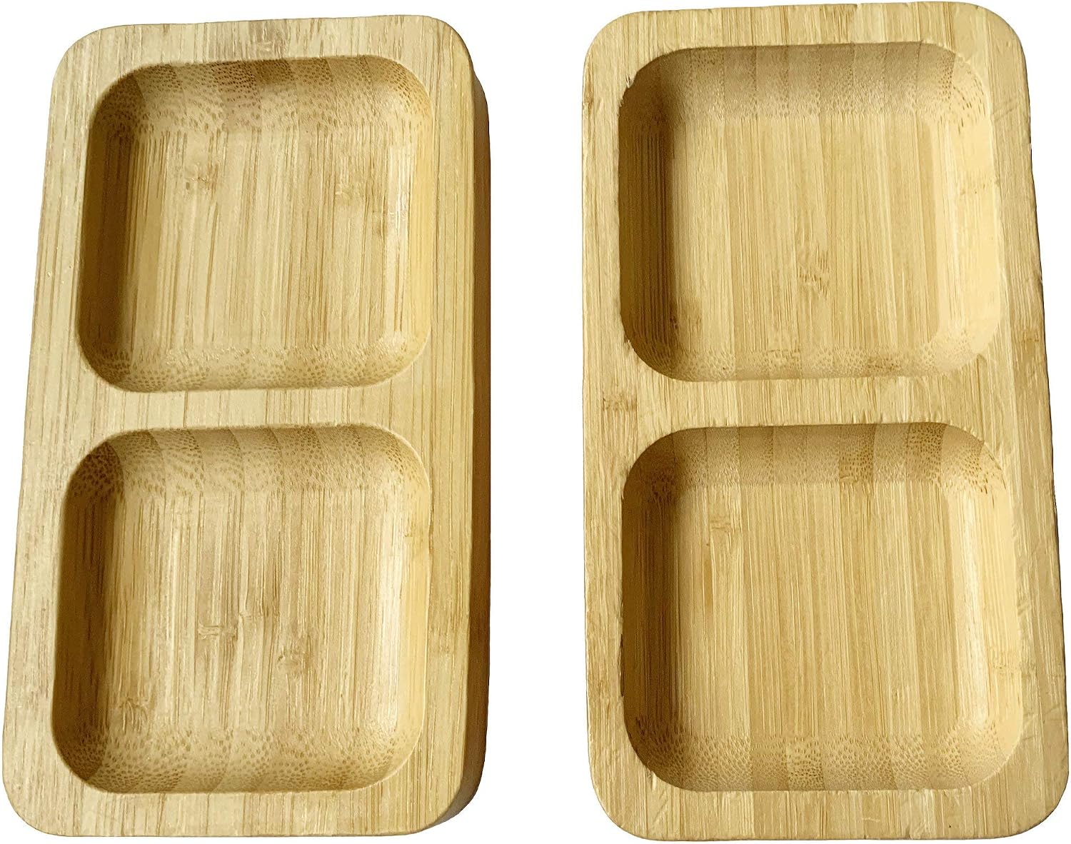 Ecowonder Natural Bamboo Wooden Small Serving Platters Dual Square Snack Tray Set (Set of 2), Sauce Dishes Set