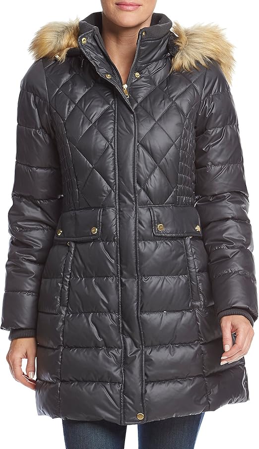 Jones New York Princess Seamed Puffer Coat Gunmetal XLarge at Amazon