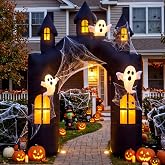 10 FT Halloween Inflatable Haunted House Archway with LED Lights | Walk-Through Ghost Castle Entrance Built-in Air Blower for Yard Lawn Outdoor Party, Photo Booth Props and Halloween Decor