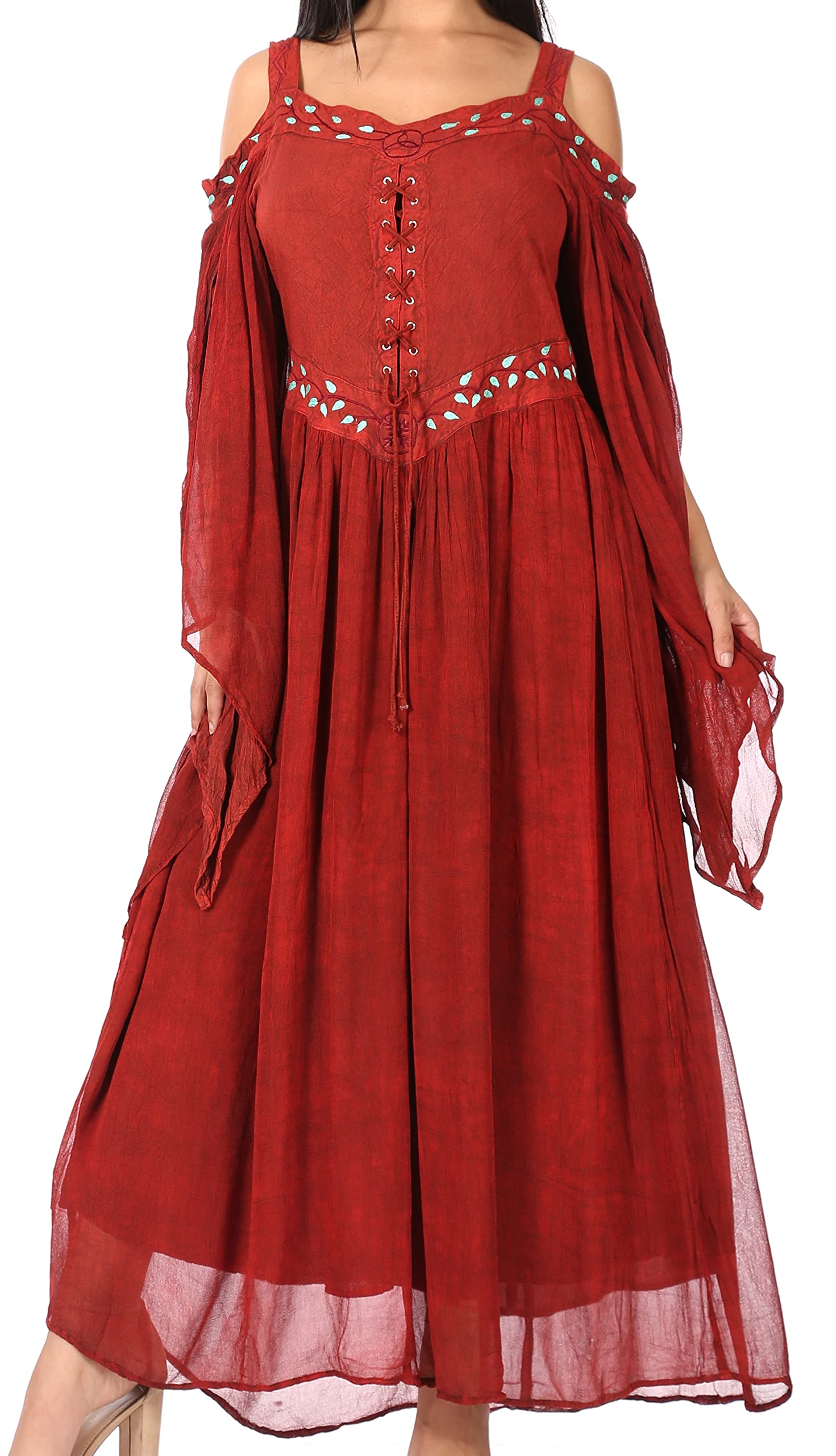 Sakkas ADL20327 - Roisin Women's Medieval Celtic Renaissance Long Sleeve Costume Dress - Burgundy - 1XL/2XLP