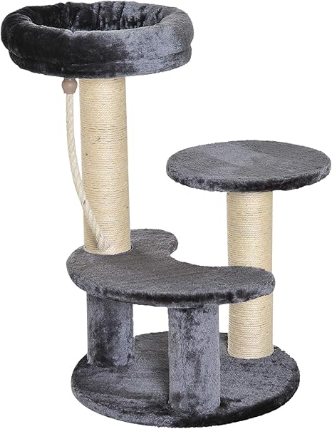 Pawhut Arbre A Chats 2 Griffoirs Grattoirs Sisal Naturel 3 Plateformes Corde A Grimper Dim O 40 X 65h Cm Peluche Haute Densite 500 G M Gris Amazon Fr Animalerie