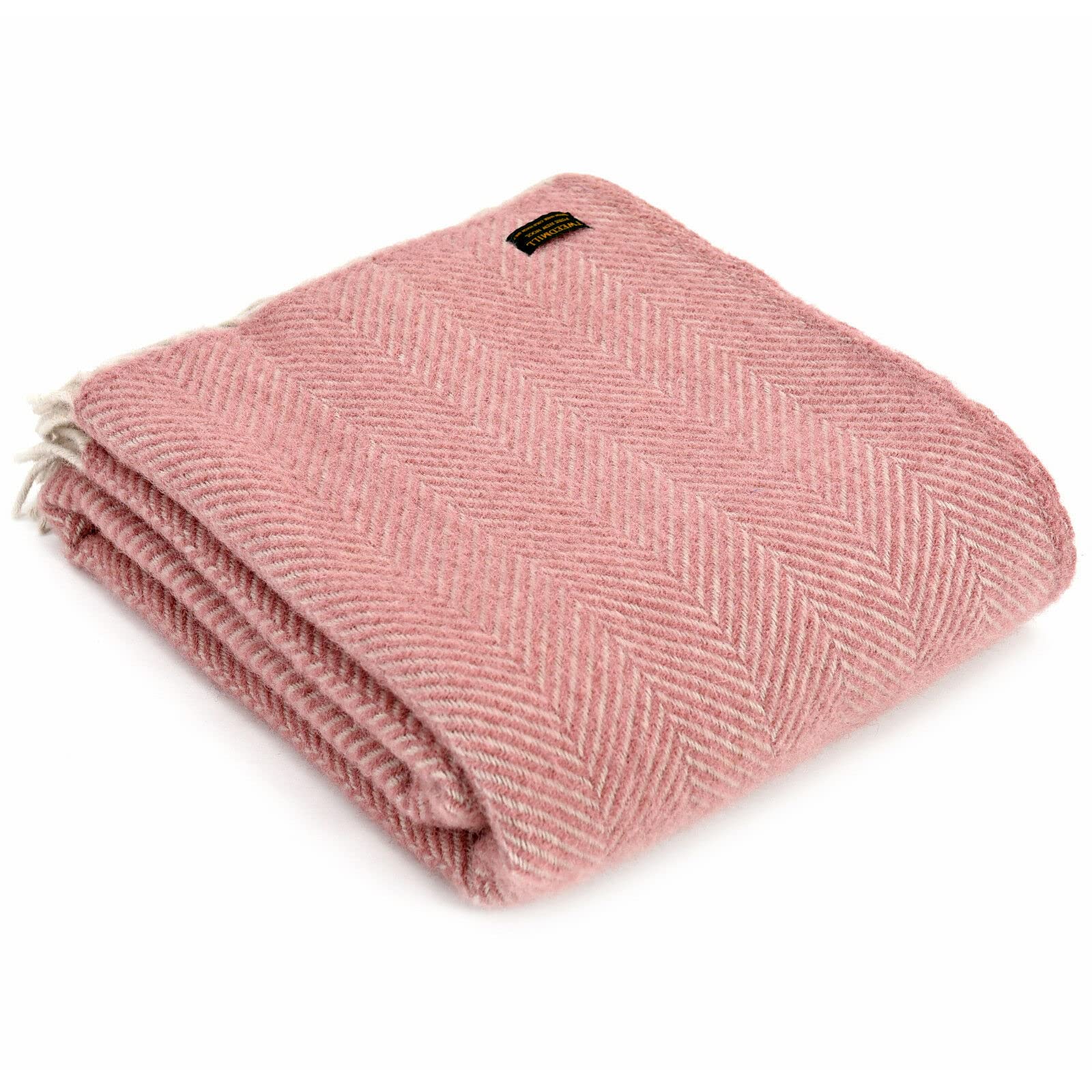 Tweedmill Textiles Herringbone KNEE RUG Throw Blanket -100% Pure New Wool - BRITISH MADE - DUSKY PINK/PEARL