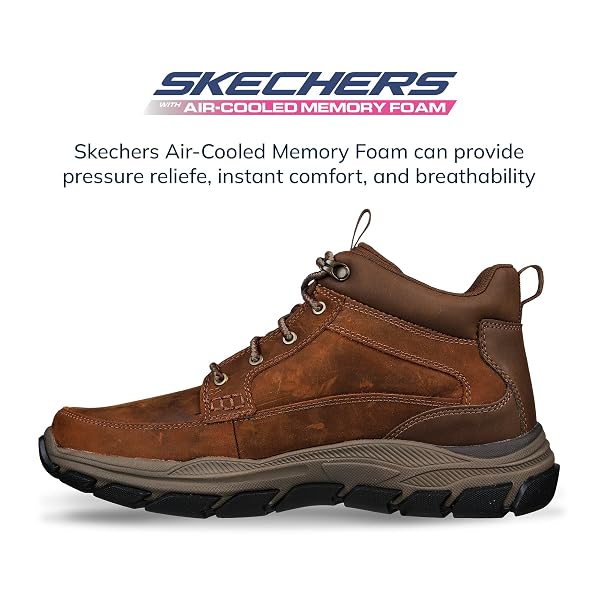 SKECHERS MEN’S RESPECTED BOSWELL MID TOP LEATHER MOC TOE LACE UP BOOT – CDB – 11.5 MEDIUM