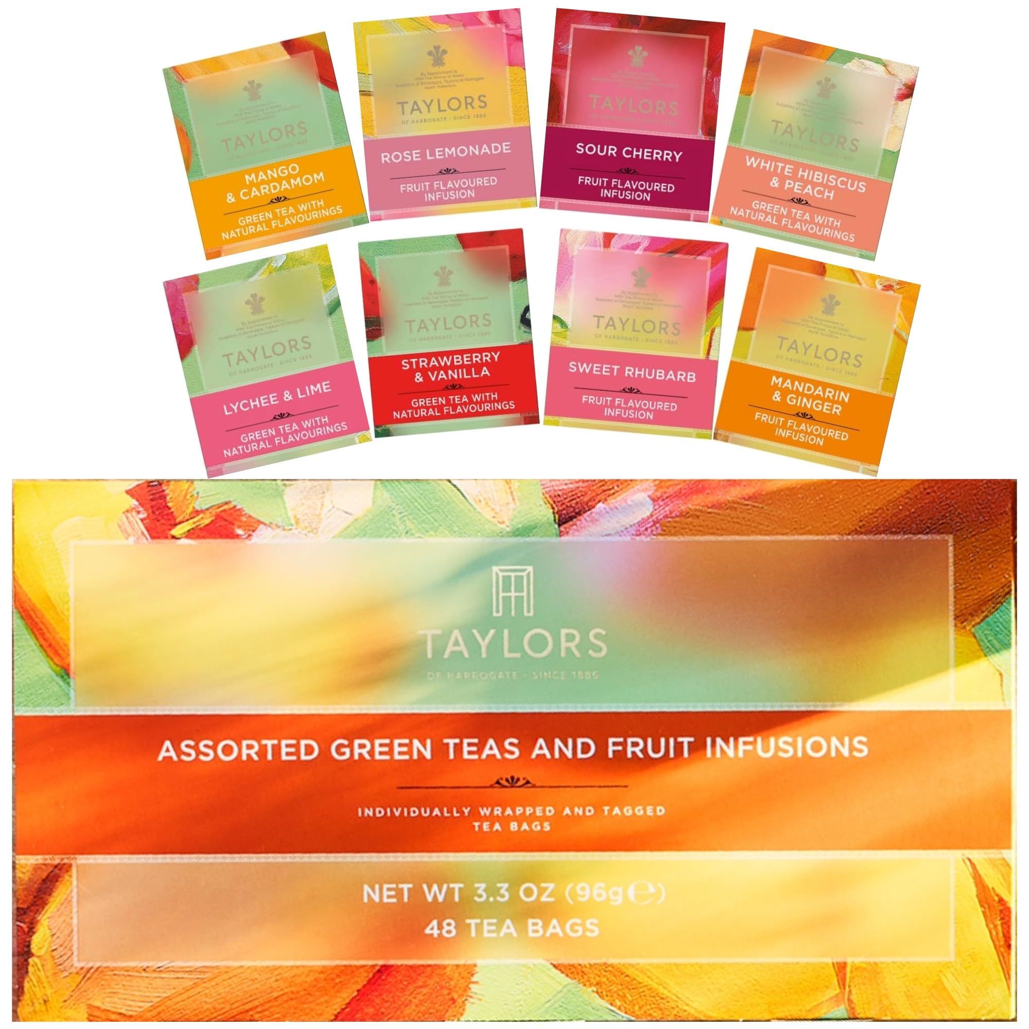 TItle: Taylors of Harrogate Assorted Green Teas and Fruit Infusions Selection Gift Box, 8 Flavours (Total of 48 Tea Bags)