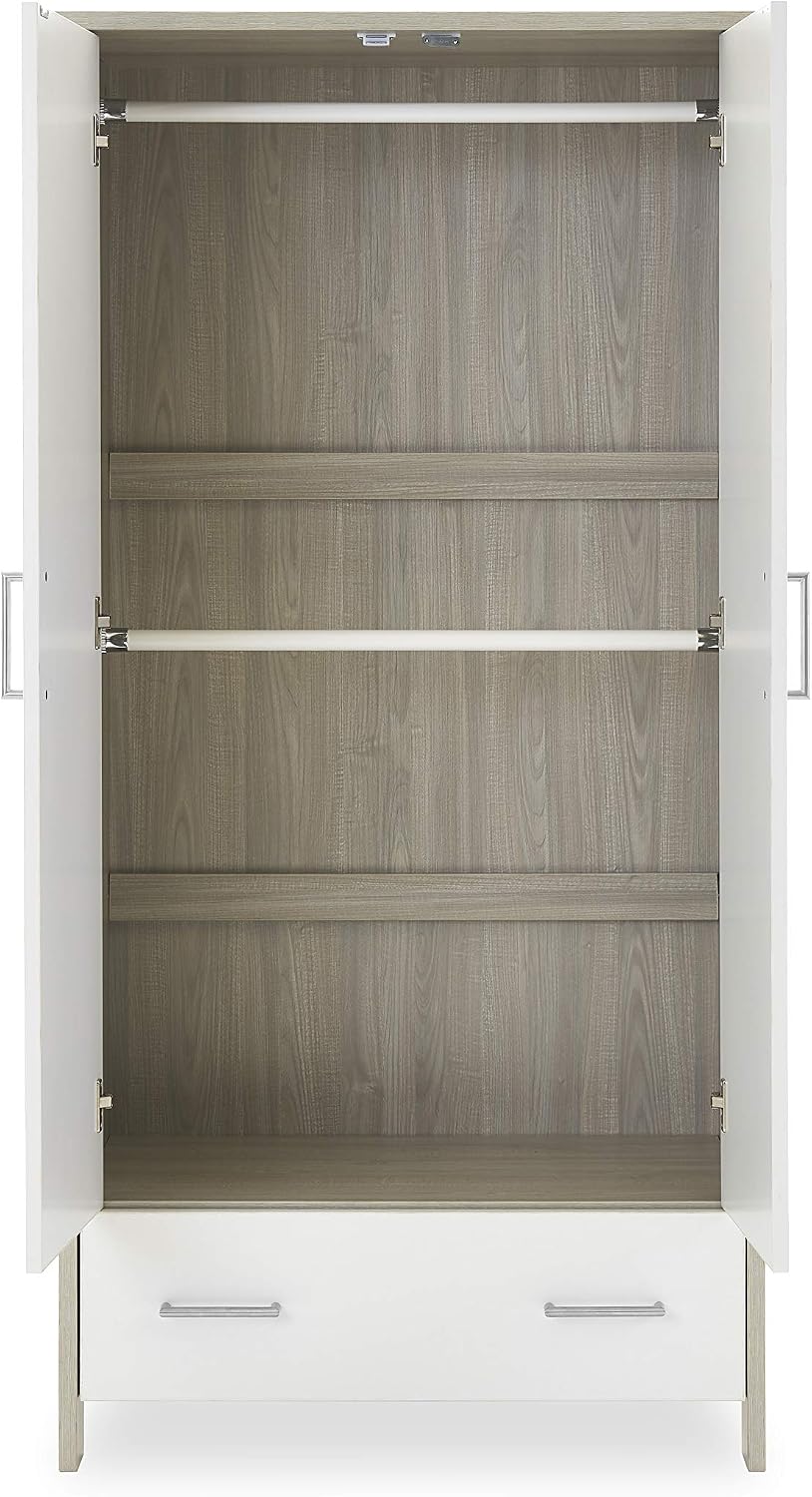 Obaby Nika Double Wardrobe - Grey Wash & White, Nursery Storage with Hanging Rail & Shelves, 85 cm (W) x 50 cm (D) x 170 cm (H) - Image 3
