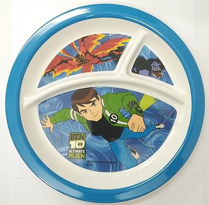 HMI Cartoon Character 3 Section Round Melamine Plate for Kids (Ben 10 Alien Force, 4 Ounce)