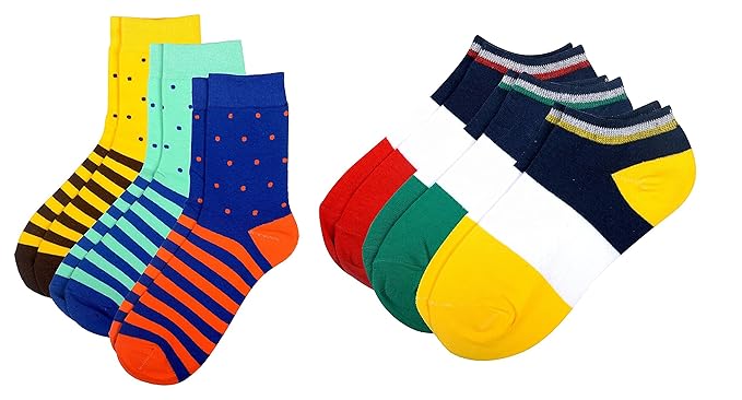 Winza Mens Mid-calf Length & Ankle Cotton Socks (Multi-Coloured, Set of 6)
