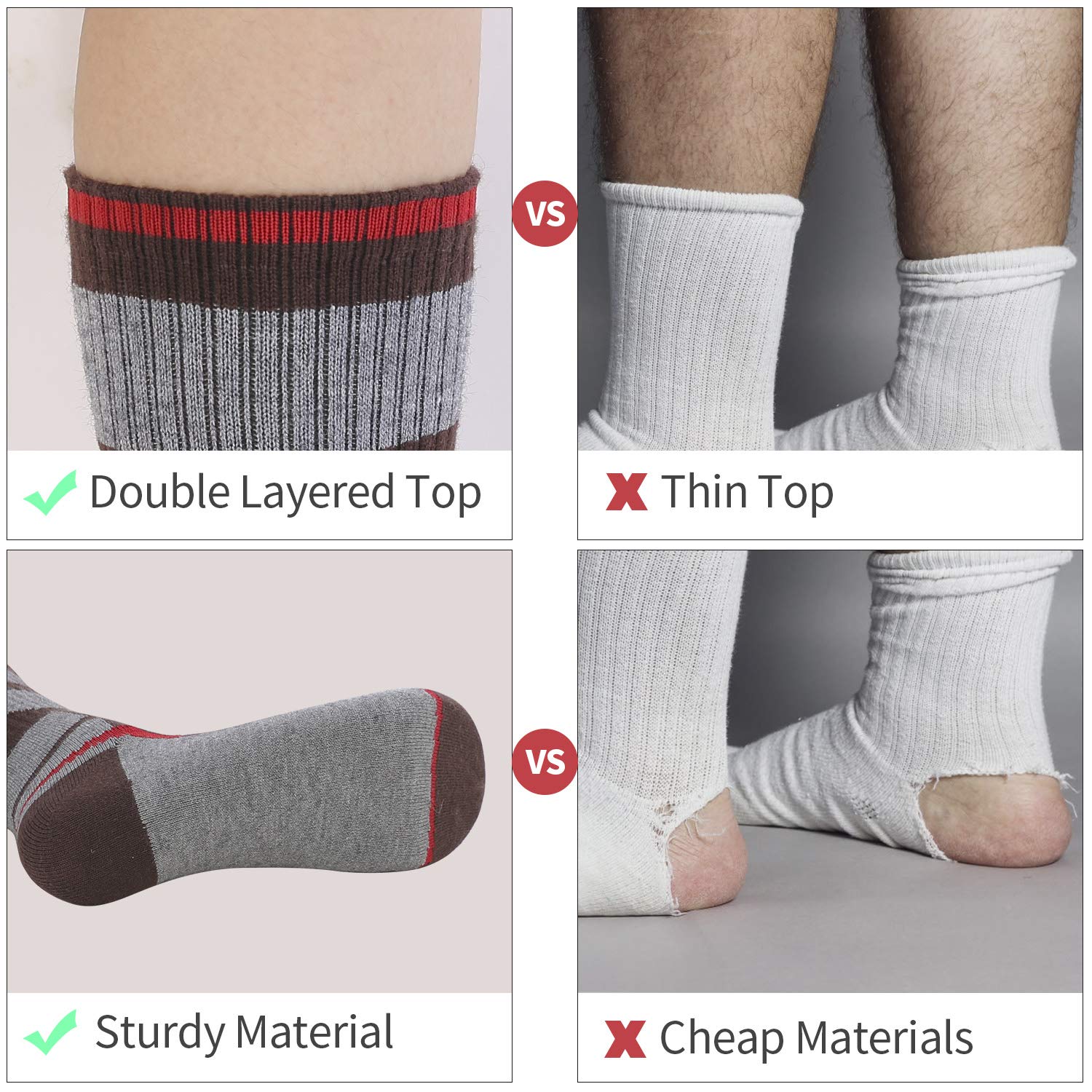 AIMKE 5 Pairs Merino Wool Sock,Athletic Socks Men Hiking Trekking Heavyweight Crew Socks Sweat-wicking and Cushioned Year-round(Style04)